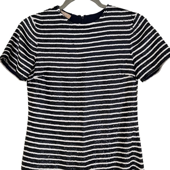 Michael Kors COLLECTION Navy Blue and White Stripe Sequin Silk Maxi Dres… - Picture 2 of 9